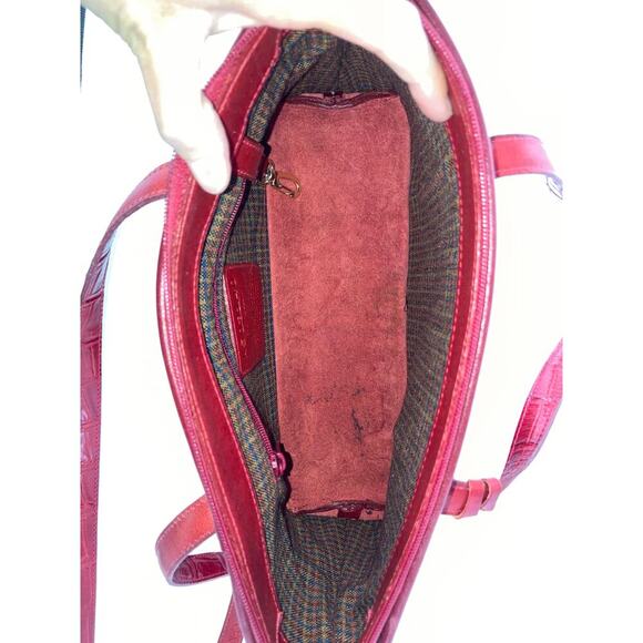 BRIGHTON SMALL RED SMOOTH LEATHER ANIMAL PRINT SHOULDR BAG - Picture 11 of 16